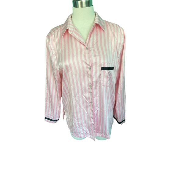 NWOT Victoria’s Secret pink striped satin sleep top Medium - Picture 1 of 5